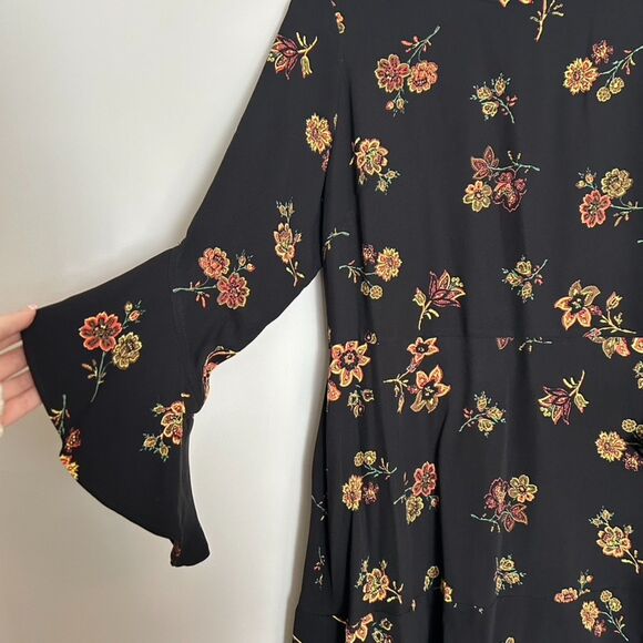 A.L.C. Black Floral Ruffle Cassidy 100% Silk Dress Size 14 - Picture 4 of 9